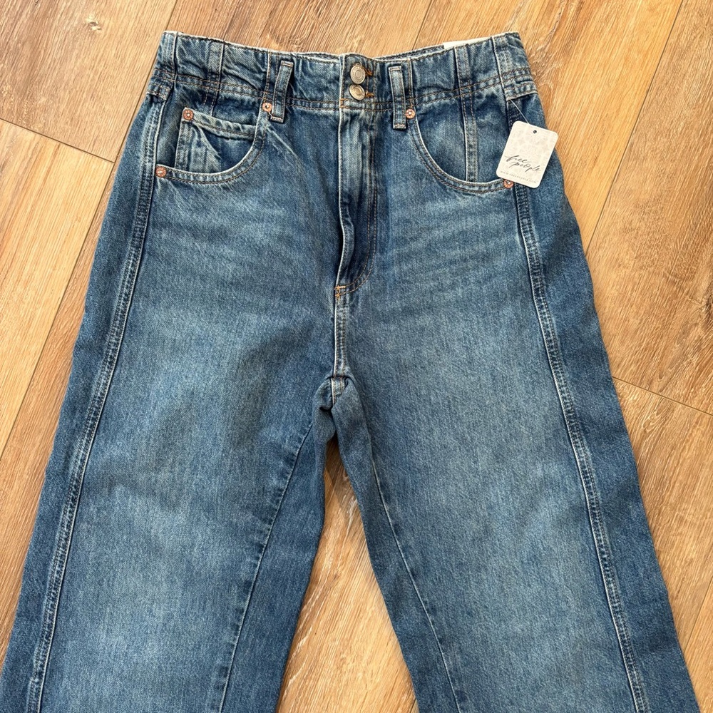 New WE THE FREE ASTER SWARM High‎ Rise Straight Denim Jeans NEW - Picture 4 of 16